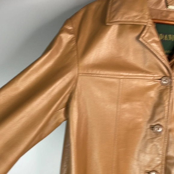 VINTAGE Y2K Danier Canada Camel Brown Leather Jacket Button Front Pockets 10 - Picture 5 of 12
